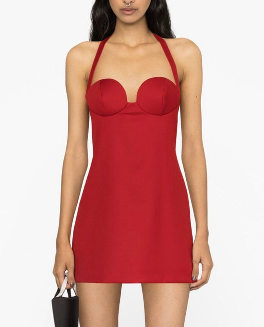 Halterneck Bustier Red Mini Dress