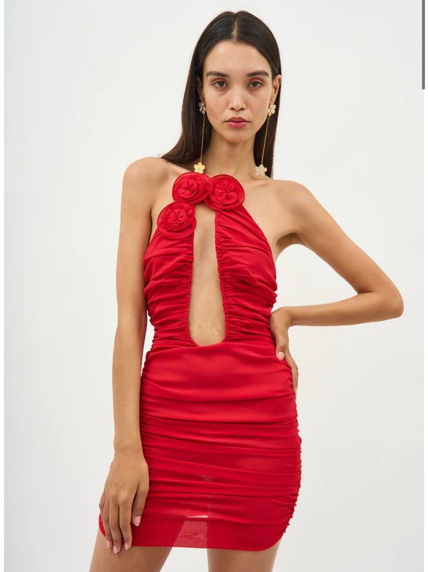 Strapless Plunge Red Mini Dress