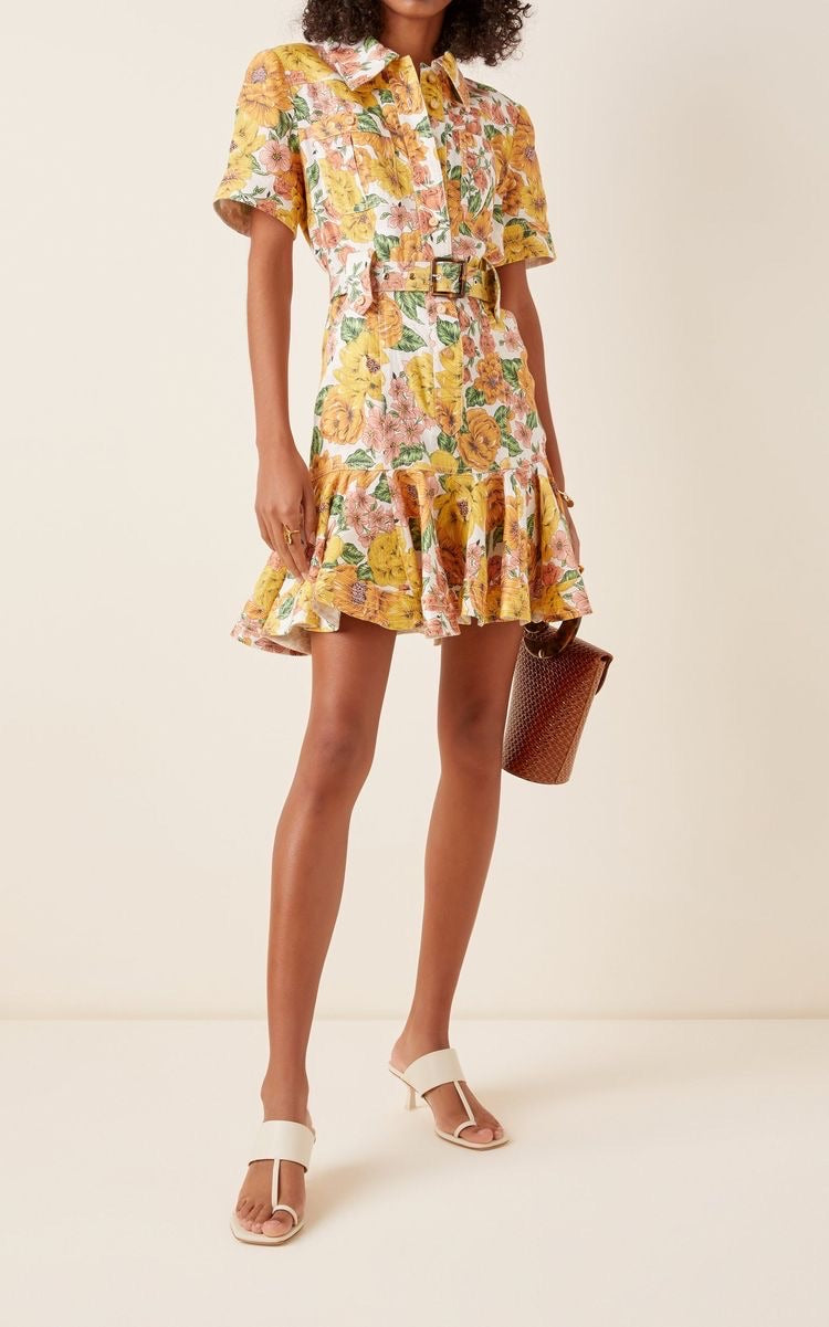 Poppy Belted Mini Dress (sunshine floral)