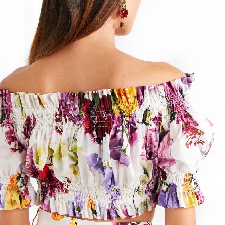 Dolce & Gabanna Floral Mini Skirt & Off Shoulder Top