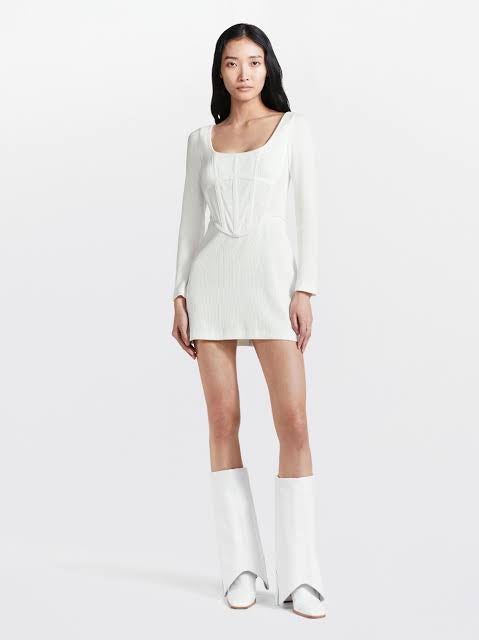 Ribbed Corset Mini Dress (White)
