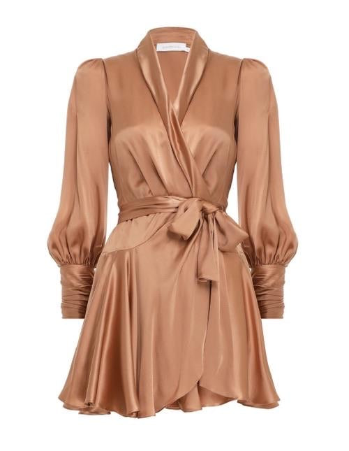 Silk Wrap Dress (Peach)