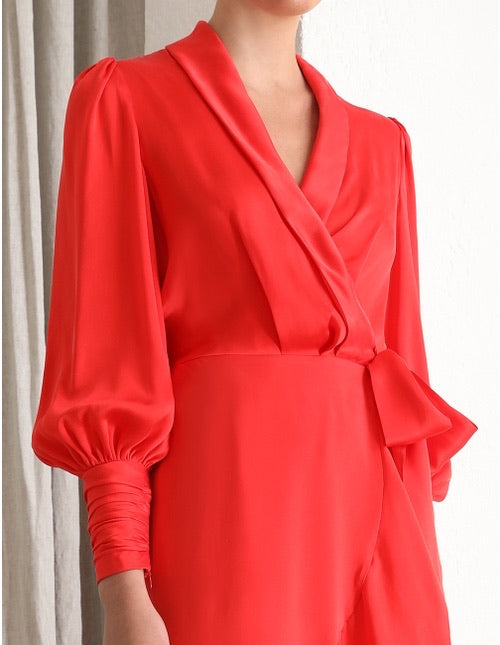 Silk Wrap Dress Midi (Red)